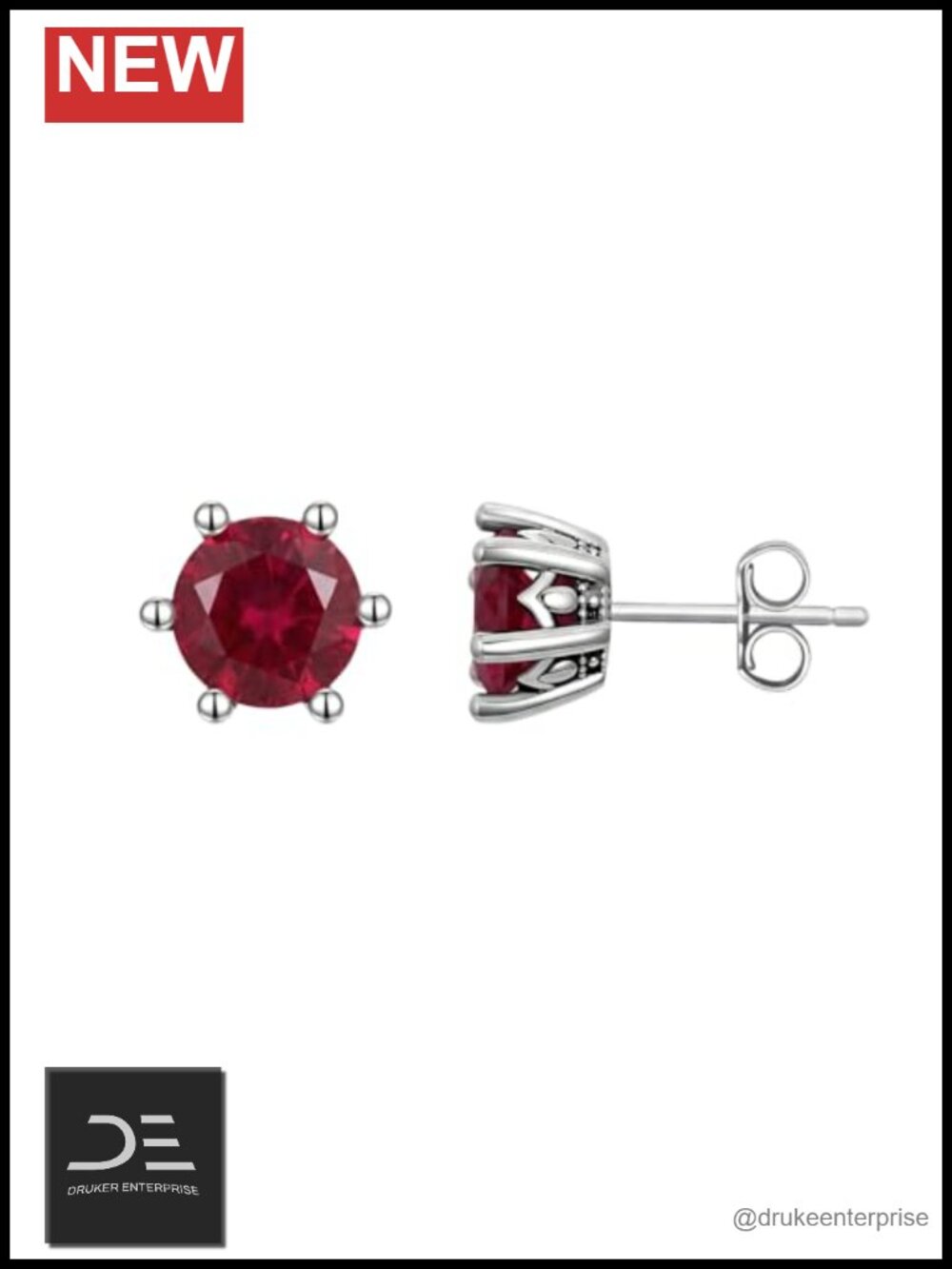 Solid 925 Sterling Silver Stud Earrings with Gemstone 1.0 CT